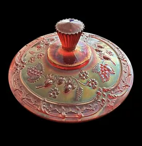 Runder Deckel für Fenton Red Carnival Glas Wilde Erdbeere Bonboniere - Bild 1 von 7