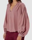 $278 Joie Women's Purple Lasha Puff Sleeve Silk Blouse Top Size M