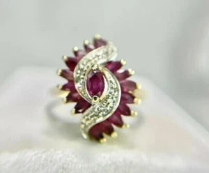 2.24 Ct Marquise Cut Simulated Ruby  Wedding Band Ring 14k Yellow Gold Plated - Picture 1 of 4
