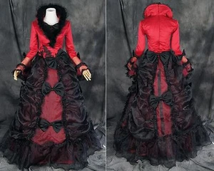 V-37 S / M/L/XL/XXL Vittoriano Gothic Lolita Rosso Nero Black Costume Vestito - Foto 1 di 1