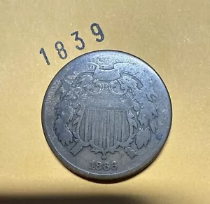 1866 Two Cent Piece US 2c Copper Coin - Picture 1 of 13