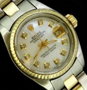 Rolex Ladies Datejust Oyster Stainless Gold Diamond Dial Watch - Picture 1 of 9
