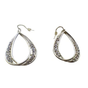 Damen Silber und Kristall Träne Tropfen Fisch Haken Ohrhänger - Bild 1 von 3