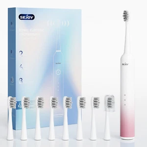 Pro Sonic Electric Toothbrush USB Rechargeable with 8 Brush Heads Cute Pink - Picture 1 of 15