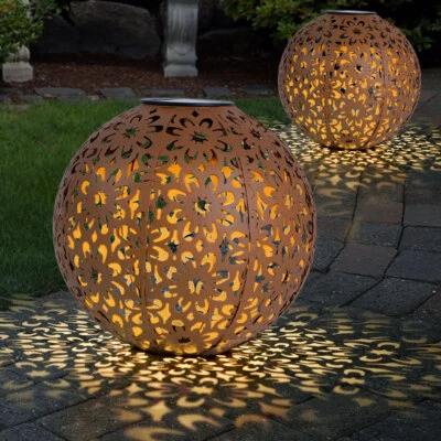 Solarlampe Außen Steckleuchte Terrassenleuchte Gartendeko Kugel rost LED 2er Set - Bild 1 von 4