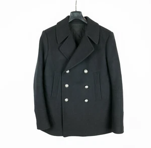 BALMAIN Men's Black Peacoat Wool Duffle Coat Jacket 54 52 50 44 42 Black - Picture 1 of 7