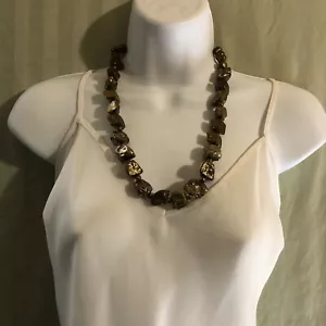 Gold Tone Chunk Rock Bead Statement Necklace Sheperds Hook Clasp Gold Bead Rock - Picture 1 of 9