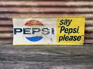 Original Pepsi Schild Vintage Blechschild 11 1/2x28 Zoll Soda Pop Cola Getränk Schild - Bild 1 von 5