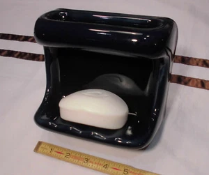 Navy Blue;  Glossy Ceramic Soap Dish Tray with washcloth holder/Grab Bar     New - Picture 1 of 12