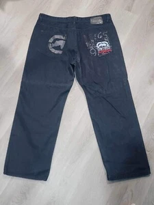 Marc Ecko Unltd. Black Jeans Baggy Fit Mens 42x31 RARE Embroidered Signature - Picture 1 of 12