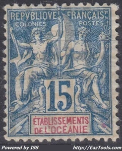 TIMBRE OCEANIE TYPE GROUPE 15c BLEU N° 6 NEUF * GOMME AVEC CHARNIERE - Picture 1 of 2