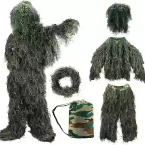 New 1pc Camo Ghillie Clothing Set For Kids - Jacket, Pants, Hood, And Handbag - Picture 1 of 5