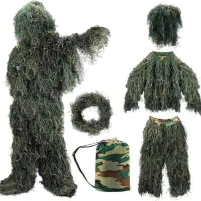 New 1pc Camo Ghillie Clothing Set For Kids - Jacket, Pants, Hood, And Handbag - Image 1 of 4