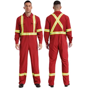 Men's Overalls Blend Bodysuit Reflective Coverall Stripe Jumpsuit Mechanic Duty - Picture 1 of 88