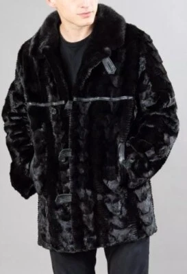 Black Real Mink Fur Section jacket mink Coat Leather Details pre sale - Image 1 of 4