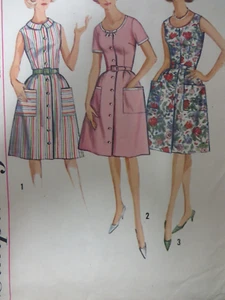 Vtg 60's Simplicity 5445 FRONT-BUTTON FITTED DRESS Sewing Pattern Women Sz 14.5 - Picture 1 of 8