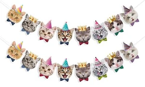 Uniwish Cat Faces Banner Garland Cat Birthday Decorations Cat Themed Birthday... - Picture 1 of 7