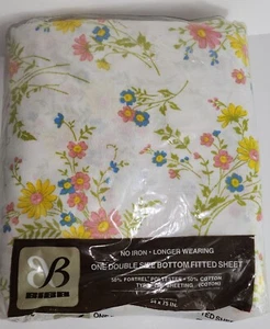 Vintage BIBB Floral One Double Size Bottom Fitted Sheet 54x 75" NOS - Picture 1 of 5