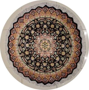 Rugstc 4x4 Pak Persiann Black Area Rug, Hand-Knotted,Floral with Silk/Wool Pile - Picture 1 of 5