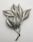 Vintage Emmons Silver Tone Oversize Leaf Brooch Pin Textured Leaves