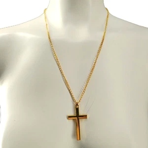 Men's Cross Pendant Necklace Brass Plated Gold Plated 23 Inch Fashion Jewelry - Picture 1 of 7
