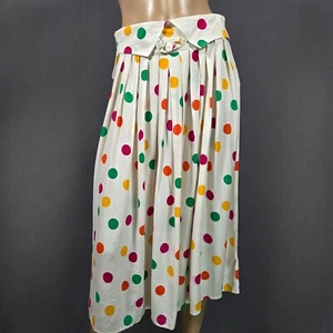 Vintage 80s Polka Dot Midi Swing Skirt Size M White Multicolor New Wave Romantic - Picture 1 of 12