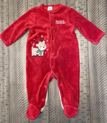 Little Me My First Christmas Sleeper 6 months Reindeer Front Back 12-16 Lbs Red - Image 1 of 4