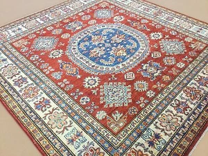 5' x 5' Quadrat Rot Beige Fein Geometrisch Orientteppich Handgeknüpft Foyer - Bild 1 von 12