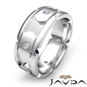 Solid Round Diamond Mens Eternity Wedding Band 8.5mm Ring 18k White Gold 0.40Ctw - Picture 1 of 6