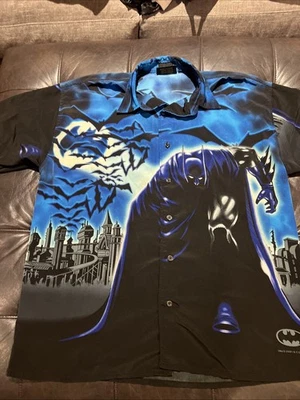 Vintage Batman Shirt Mens Size M Black Button Up All Over Print 2001 DC Comics - Image 1 of 4