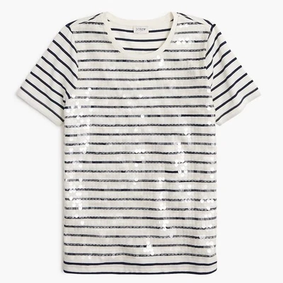 J.Crew Striped Sequin Embellished Tee Shirt Crewneck Nautical Preppy Medium NWT - Image 1 of 4