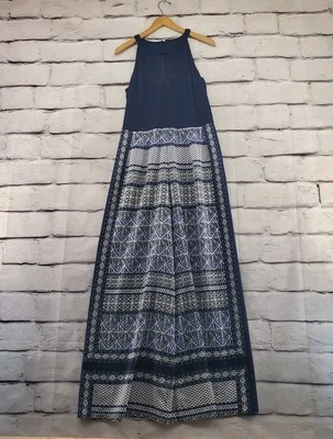 Mono VINCE CAMUTO para mujer 12 sin mangas cremallera geométrica pierna ancha azul blanco Foto 1 de 4