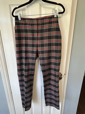 Брюки женские Vineyard Vines 6 темно-зеленые клетчатые шерстяная смесь тартан на лодыжке праздничные - Изображение 1 из 2