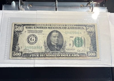 1928 $500 FIVE HUNDRED DOLLAR BILL  AL Chicago G - Sharp! - Image 1 of 4