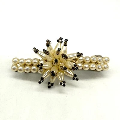 Vintage Hair Barette Imitation Pearl and Plastic Beaded Clip - Image 1 of 4