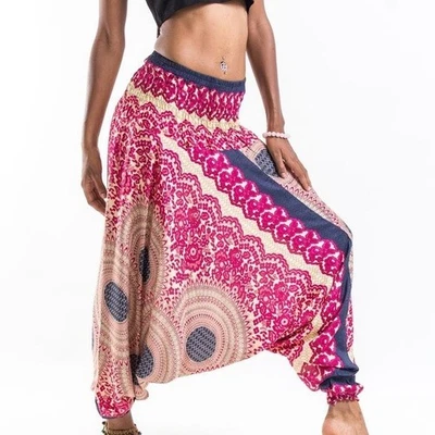 Harem Pants Women's Size Small Blue Pink Boho Floral Hippie Festival Baggy - Image 1 of 4