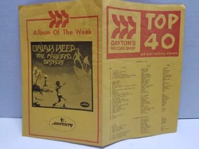 Vintage Dayton's Record Shop Top 40 Uriah Heep Magician's Birthday Ephemera 1972 - Image 1 of 4