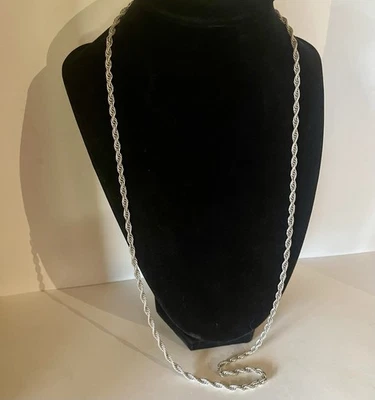 Collar de cadena de cuerda francesa Italia plata de ley 925 28" 20,1 g - 3,5 mm Foto 1 de 4