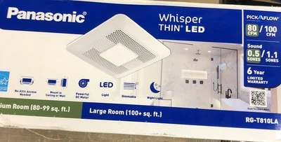 Ventilador de escape Panasonic WhisperThin DC LED Pick-A-Flow 80-100 CFM RG-T810LA *LEER Foto 1 de 4