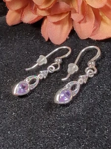 Pendientes colgantes vintage PSCL 925 piedra amatista lágrima marcasita pera perforada - Imagen 1 de 17