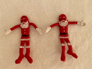 2 Vintage Christmas Santa Claus Rubber Bendy Bendable Figurines Toys - Picture 1 of 3