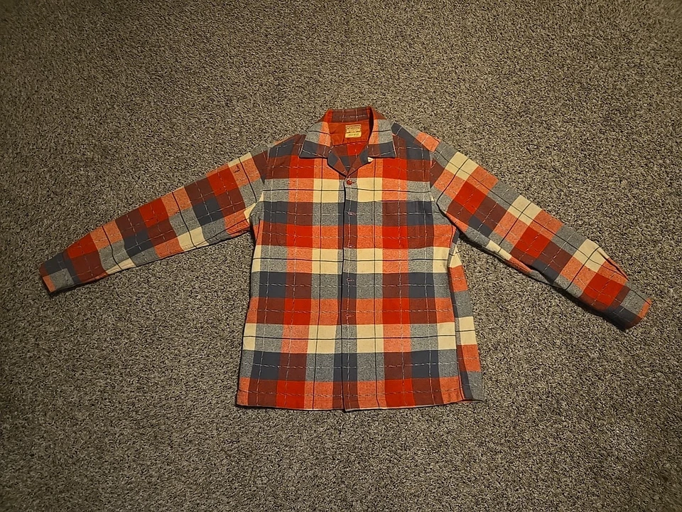 Camisa larga de franela a cuadros 100 % lana McGregor M vintage años 60 cuello lazo  Foto 1 de 4