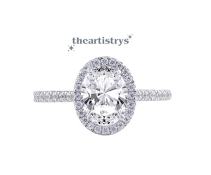 Massiver 14K Weißgold Moissanit Halo Verlobungsring 2,40 ct Top Ovalschliff - Bild 1 von 6