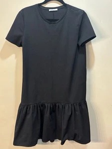 Vestido midi ZARA negro crepé con volantes dobladillo talla mediana manga corta - Imagen 1 de 6