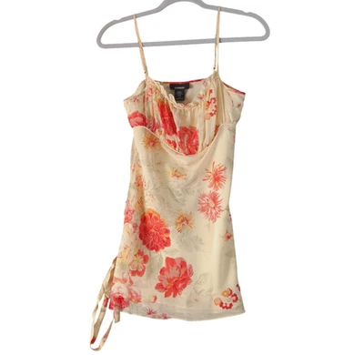 Express 100% Silk Floral Mini Slip Dress Size 1/2 Y2K Coquette Cottagecore Daint - Image 1 of 4