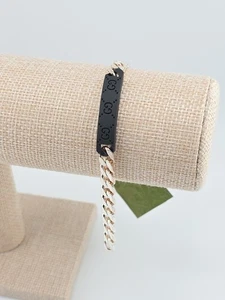 Gucci Sterlingsilber Anhänger ID Platte Panzer Gliederarmband 6,75" schwarz echt 925 - Bild 1 von 6