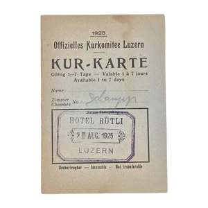 1925 Lucerne Hotel Rutli Spa Card Coupons for Fishing Tennis Golf Railway 3x4.5" - Picture 1 of 10