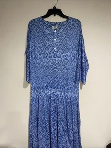 Vintage Laura Ashley Blue White Floral Drop Waist Prairie Maxi Tea Dress Sz 16 - Picture 1 of 9
