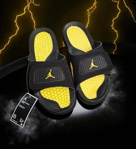 Air Jordan Hydro 4 Retro Slide Thunder Talla 8 Para hombres 532225-017 Negro/Amarillo Tour - Imagen 1 de 8