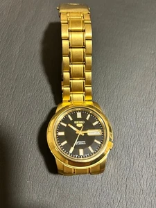 SEIKO automatic watch gold black dial stainless steel band no customs fees US - Picture 1 of 5